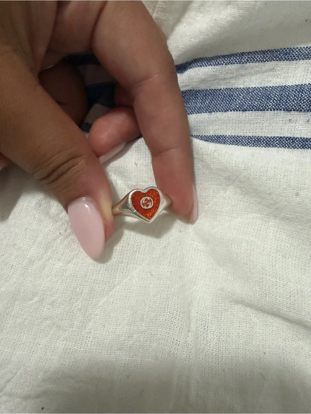Silver Gucci Ring with Red Enamel Size 15